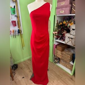 David's Bridal Red One-Shoulder Prom Dress